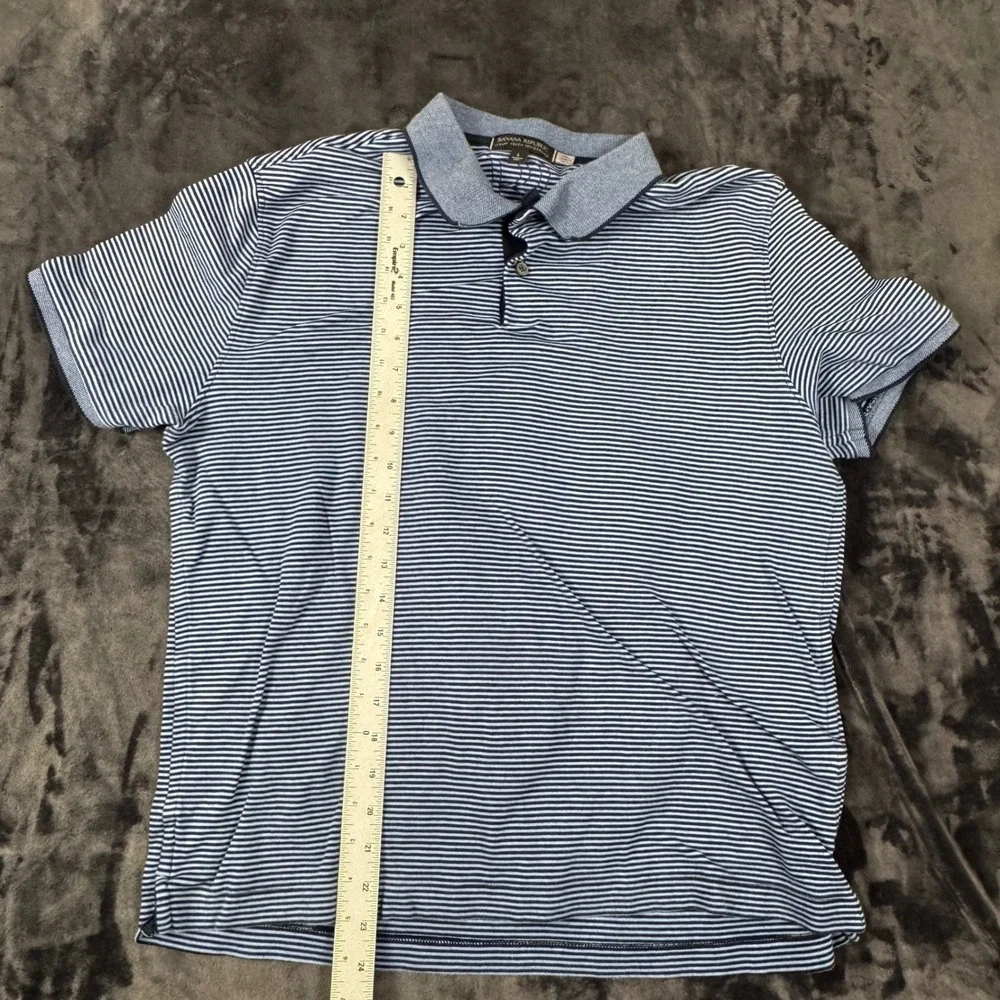 Banana Republic Polo Shirt Mens Large Blue Striped Luxury Touch Performance